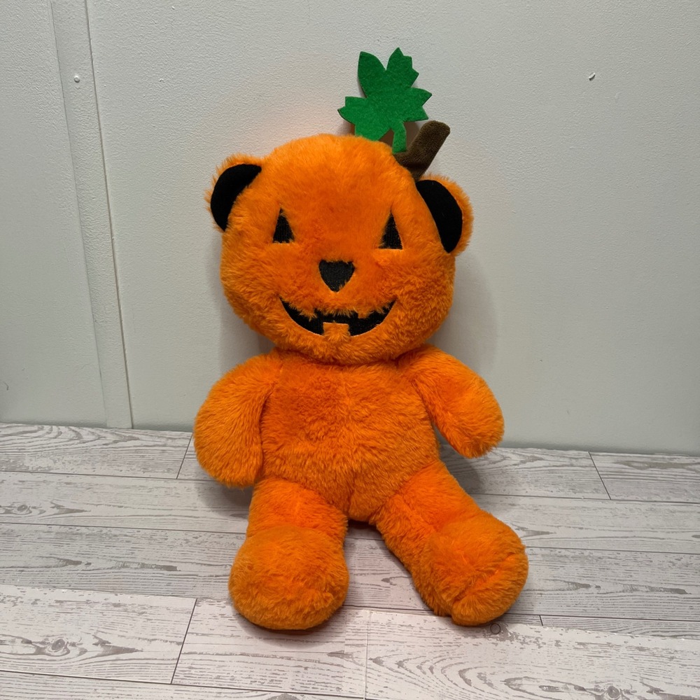 Teddy Mountain Halloween Pumpkin Jack-O-Lantern Plush Bear Orange